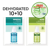 [10+10] Good Skin Dehydrated Mask Sheets (Mineral 10 + Noni 10) w/ FREE Org. Aloe Vera Gel