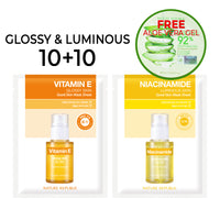 [10+10] Good Skin Glossy & Luminous Mask Sheets (Vitamin E 10 + Niacinamide 10) w/ FREE Org. Aloe Vera Gel