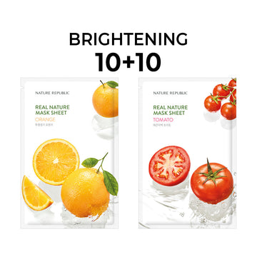 [10+10] Real Nature Brightening Mask Sheet Set (Orange 10 + Tomato 10)