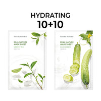 [10+10] Real Nature Hydrating Mask Sheet Set (Green Tea 10 + Cucumber 10)